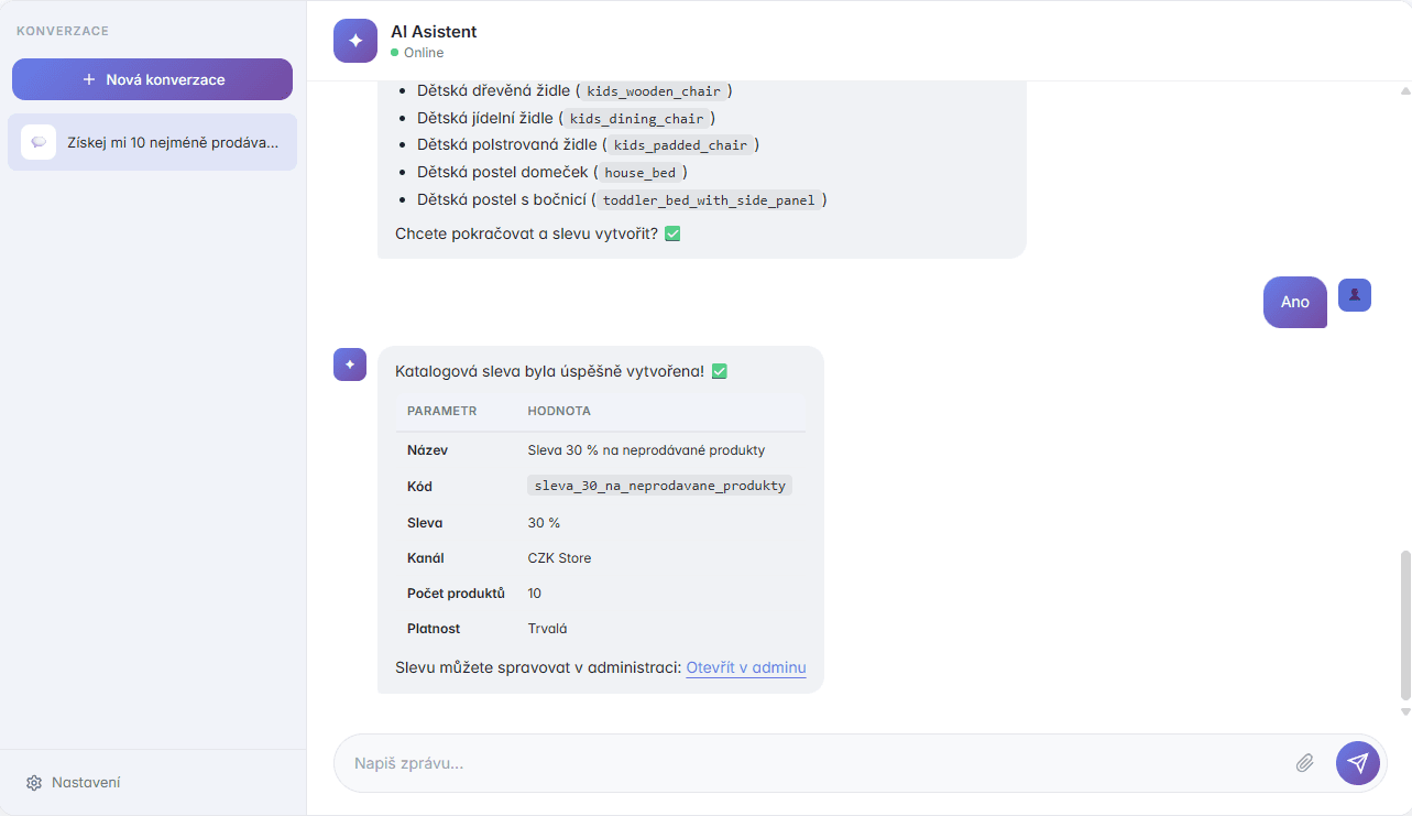 AI asistent žádá o potvrzení před provedením operace