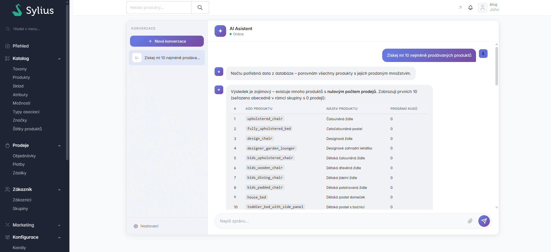 Detail produktu se sekcí pro úpravy